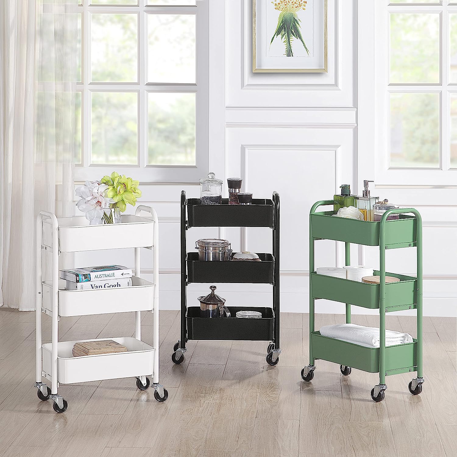SunnyPoint 3-Tier Delicate Compact Rolling Metal Storage Organizer - Mobile Utility Cart Kitchen/Under Desk Cart with Caster Wheels (Turq, Compact (15.5" X 26.8" X 10.27")) - Image 3